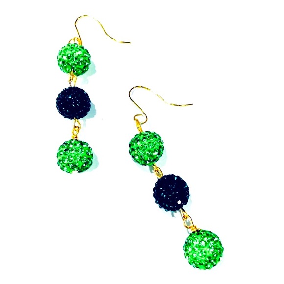 Green Rhinestone Disco Christmas Earrings - Picture 4 of 6